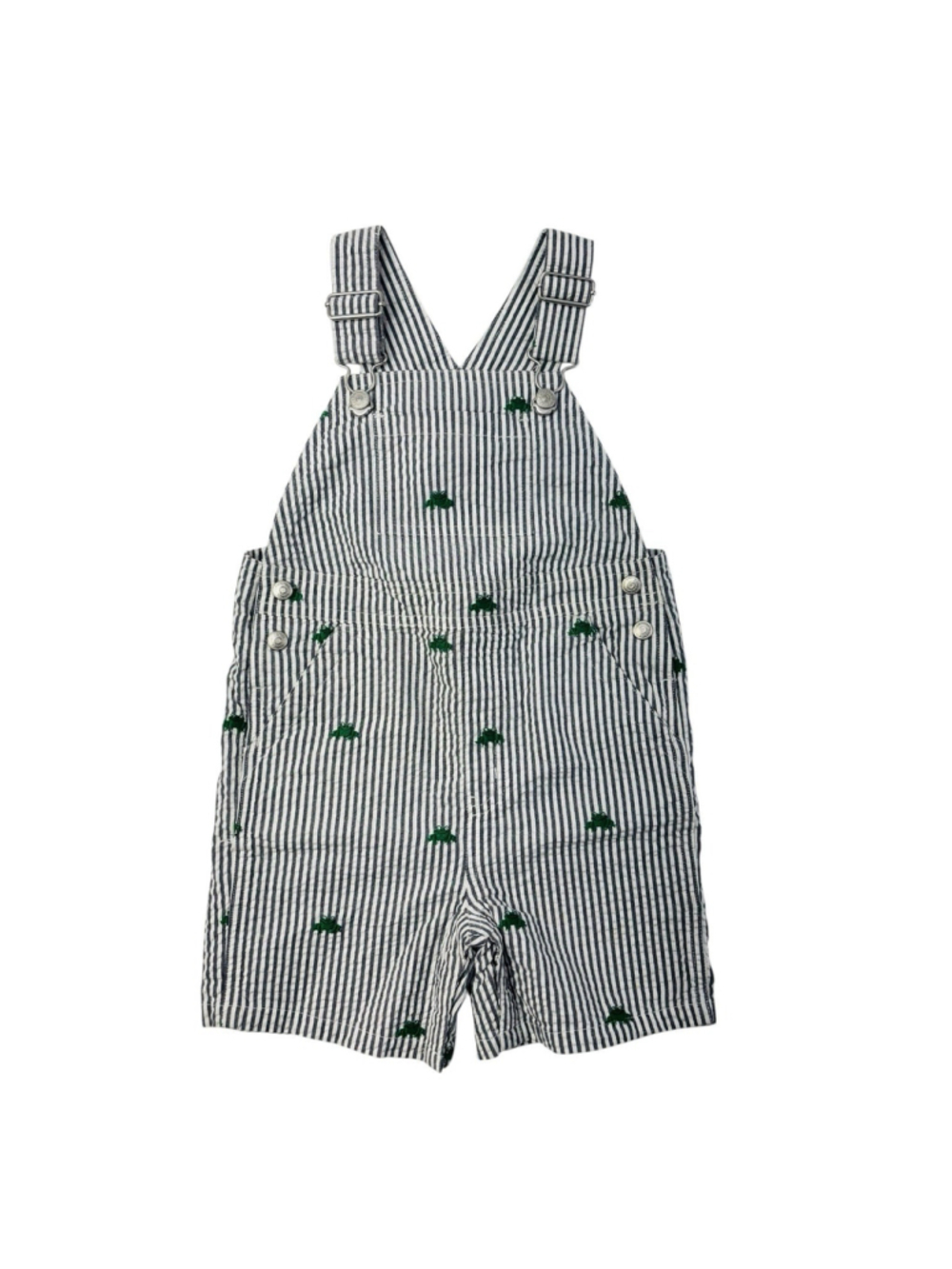NWT Janie and Jack 18-24 Months Seersucker Shortalls Shorts Blue Striped Frog